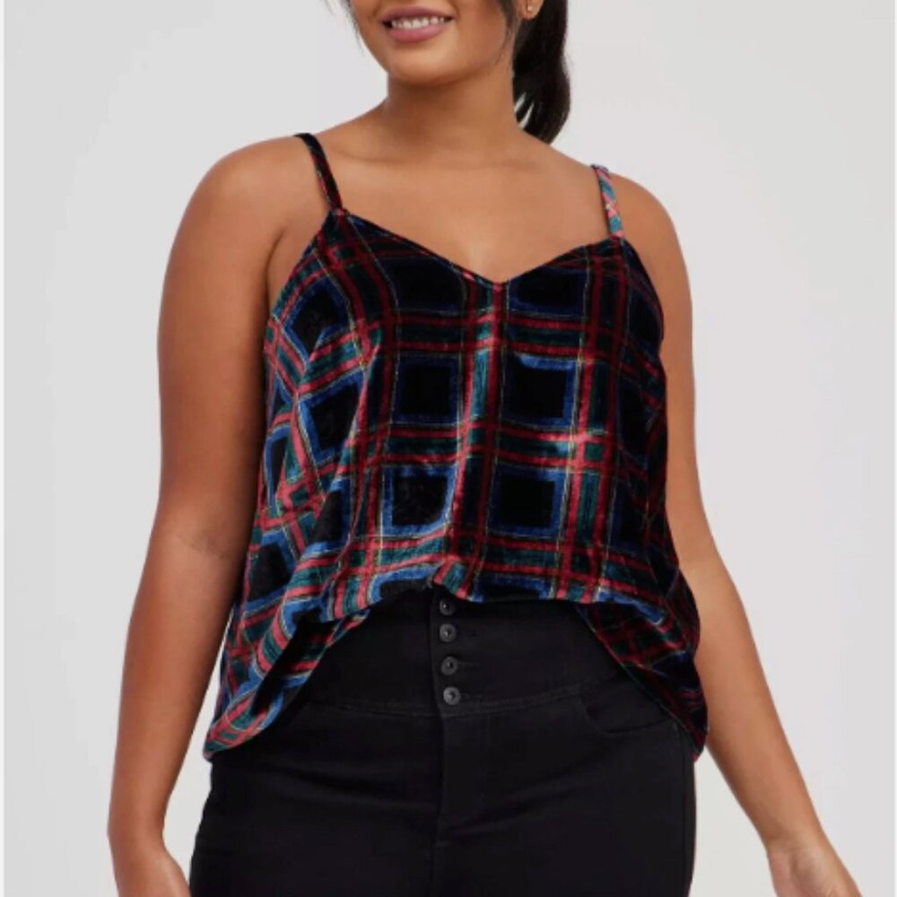 Torrid Velvet Tartan Plaid Cami Tank Elevated Casual Night Out Top Plus Size 1X